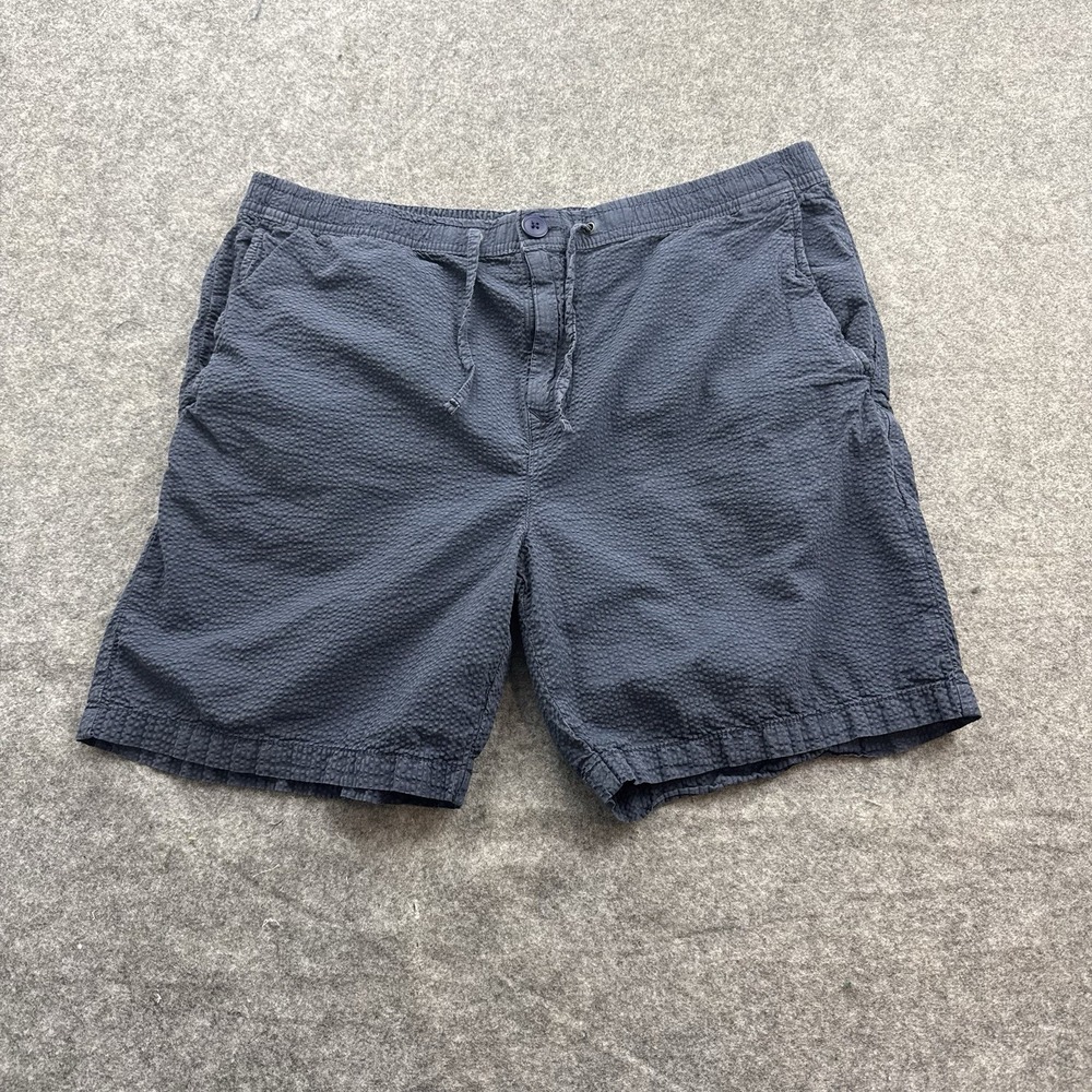 Barbour Neuston Seersucker Shorts Mens XL Navy Blue Drawstring Summer Casual
